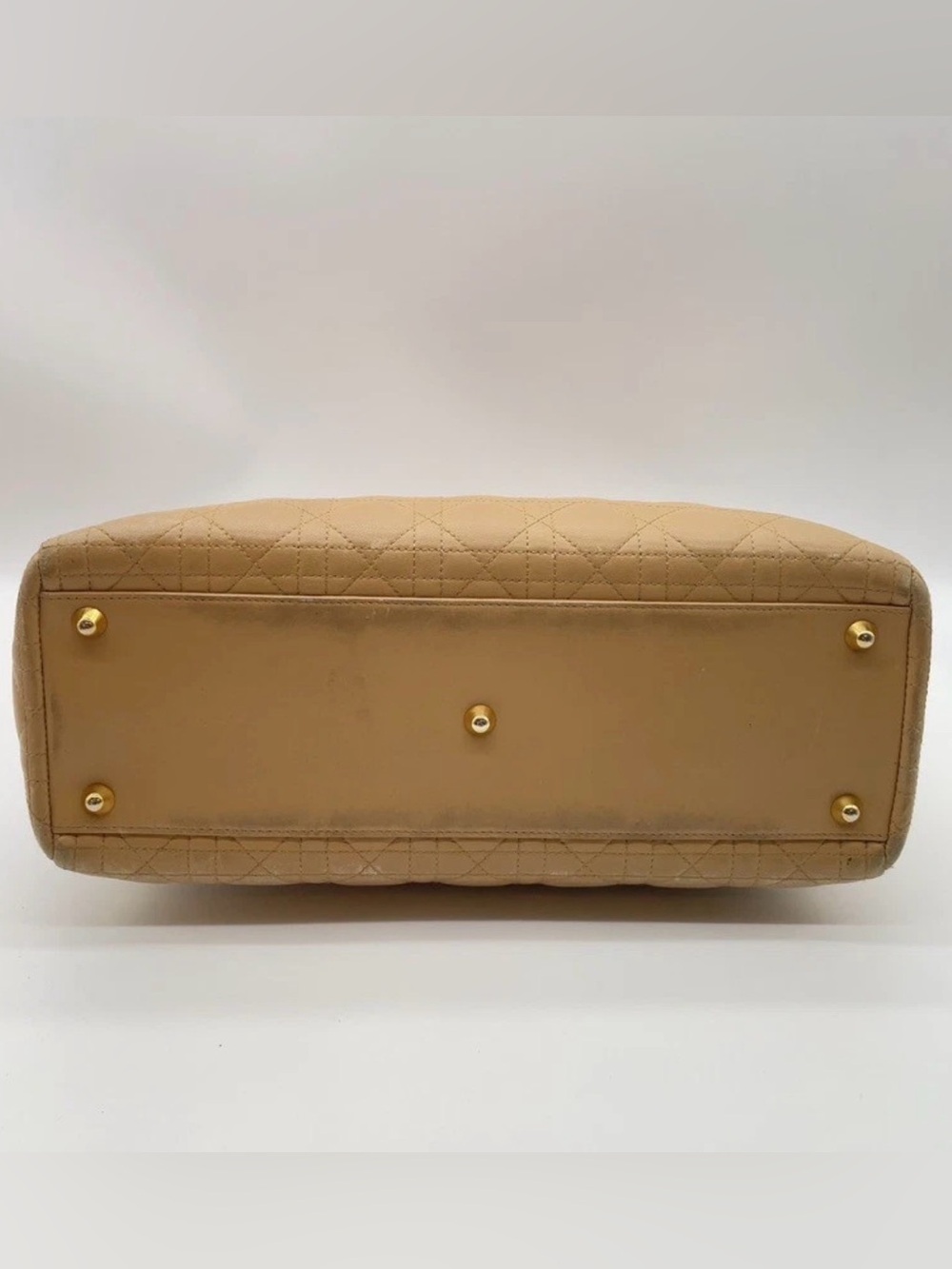 Authentic Vintage Christian Dior Leather Beige Gold Large Lady Dior Handbag - Picture 8 of 15